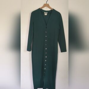 Vintage Nina Piccalino Forest Green Ribbed Button Front Maxi Dress Sz Large Wom